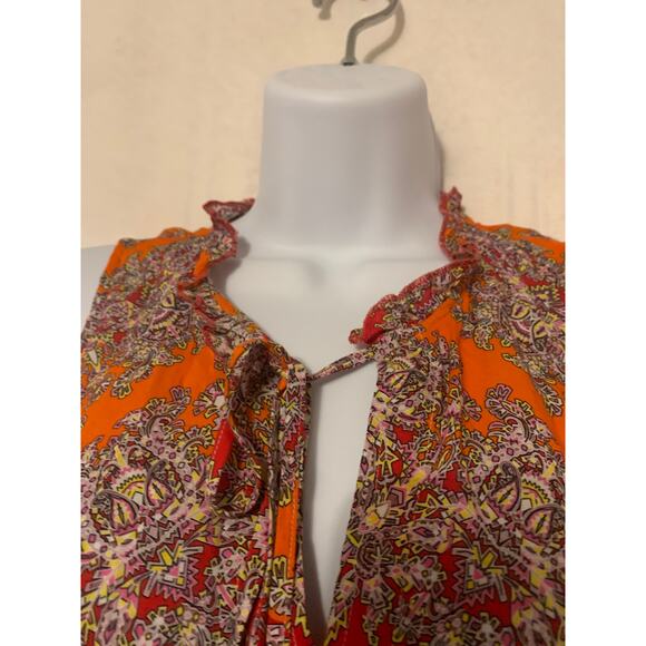 Sundance Boho  Paisley Tassel Sleeveless Orange Rose/Red Size Small Womens Top - Picture 5 of 8